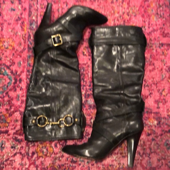 COACH black leather high heeled boots with buckles - Picture 2 of 10